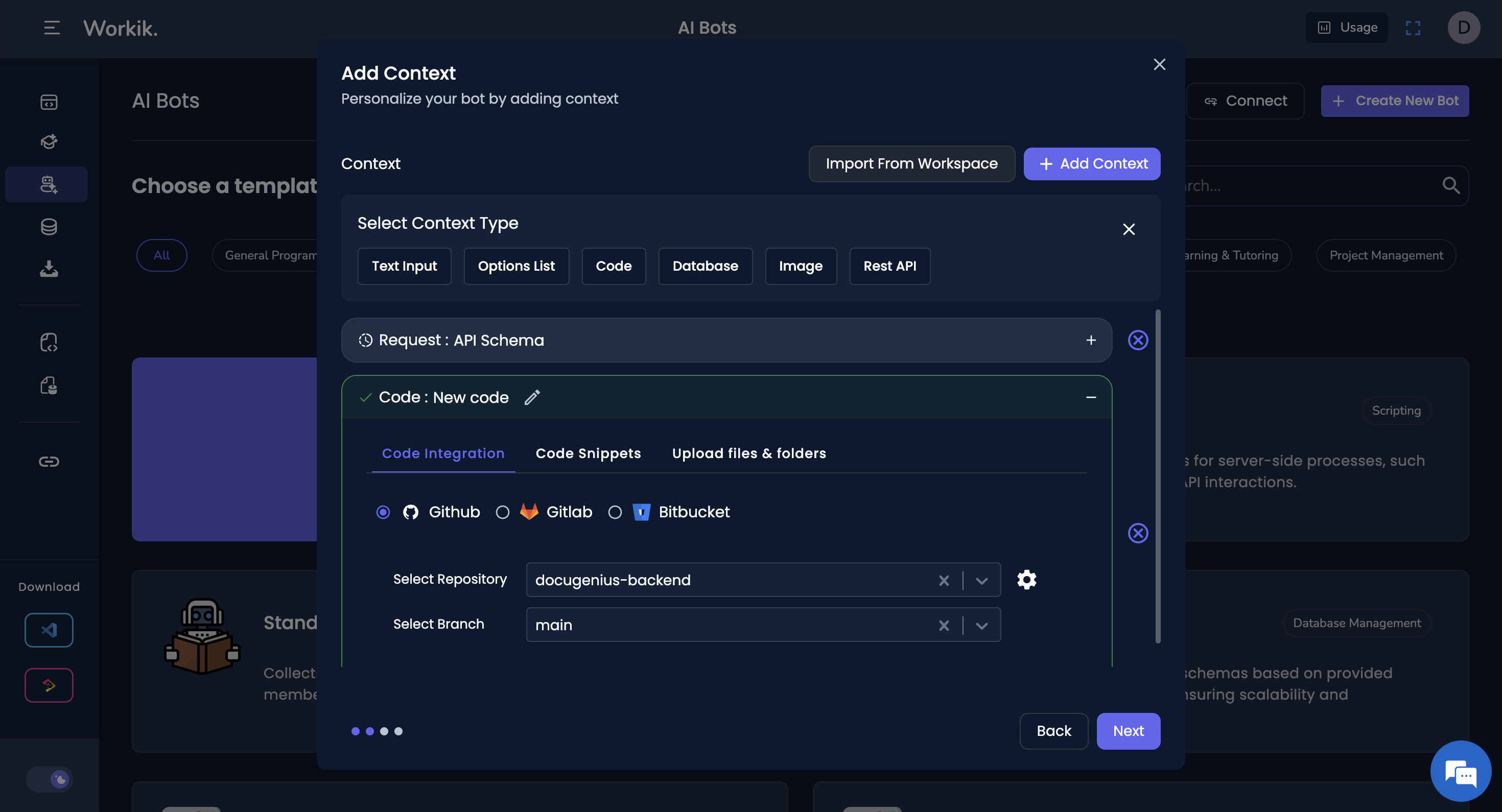 Adding DB structure to Workik workspace